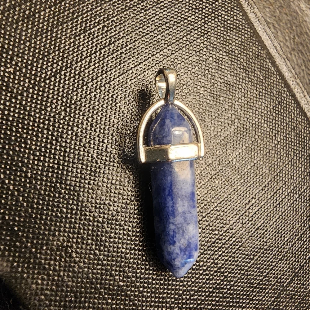 BLUE SODALITE DOUBLE POINT STONE CHAKRA PENDANT NECKLACE HEXAGON W/CORD ☆